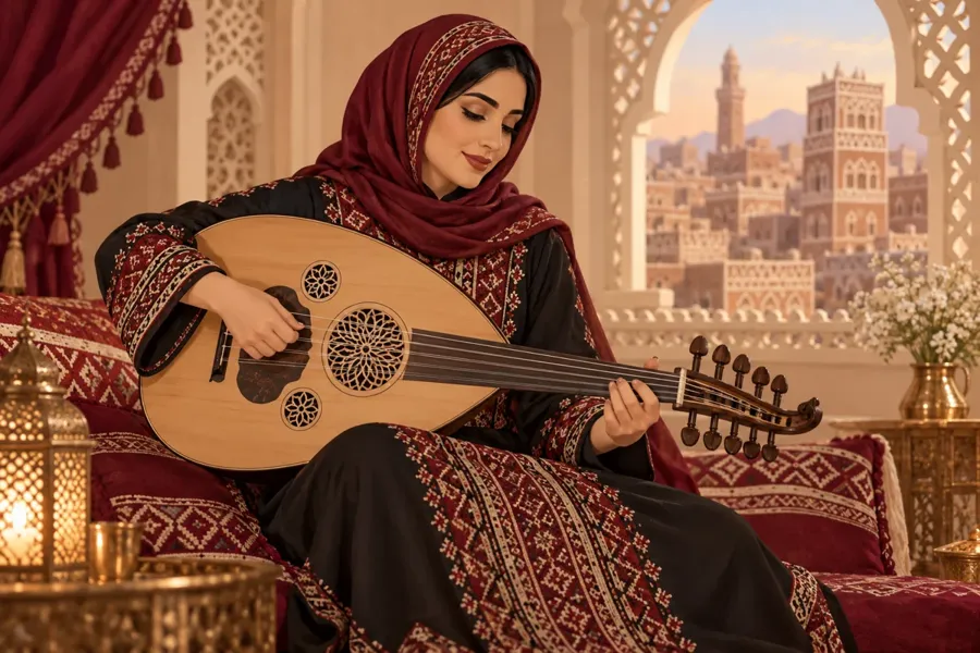 صورة تعبيرية لفنانة يمنية تحمل العود